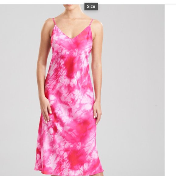 josie NATORI Robe + Slip Red Tye-Dye 100% Silk BEADED NWOT Small - Boho Couture - Picture 12 of 15